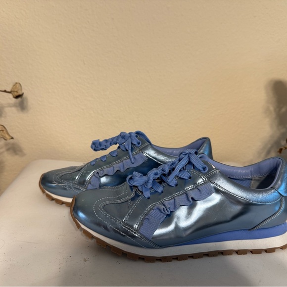 Tory Sport Shoes - TORY SPORT by Tory Burch Metallic Light Blue Leather Ruffle Sneakers Wom's 6.5M